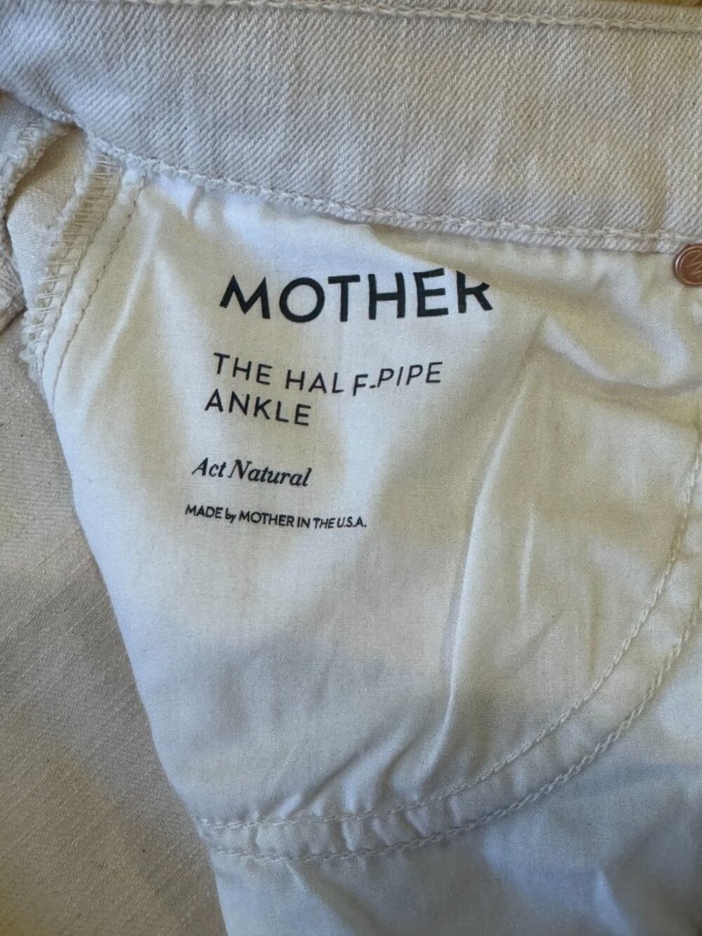 MOTHER SUPERIOR Jeans Half-Pipe Ankle High-Rise Barrel Act Natural Ivory Size 30 - Picture 6 of 6